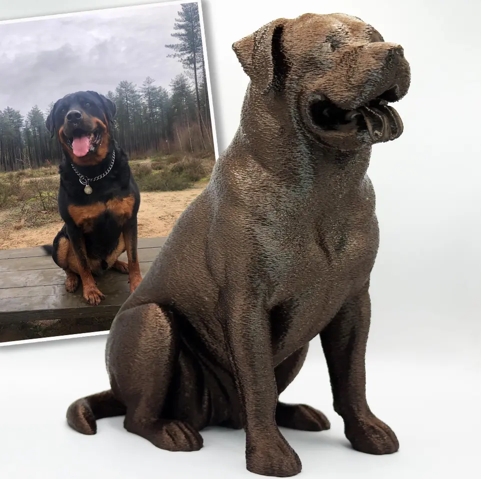 Afbeelding van een beeldje en de originele foto
